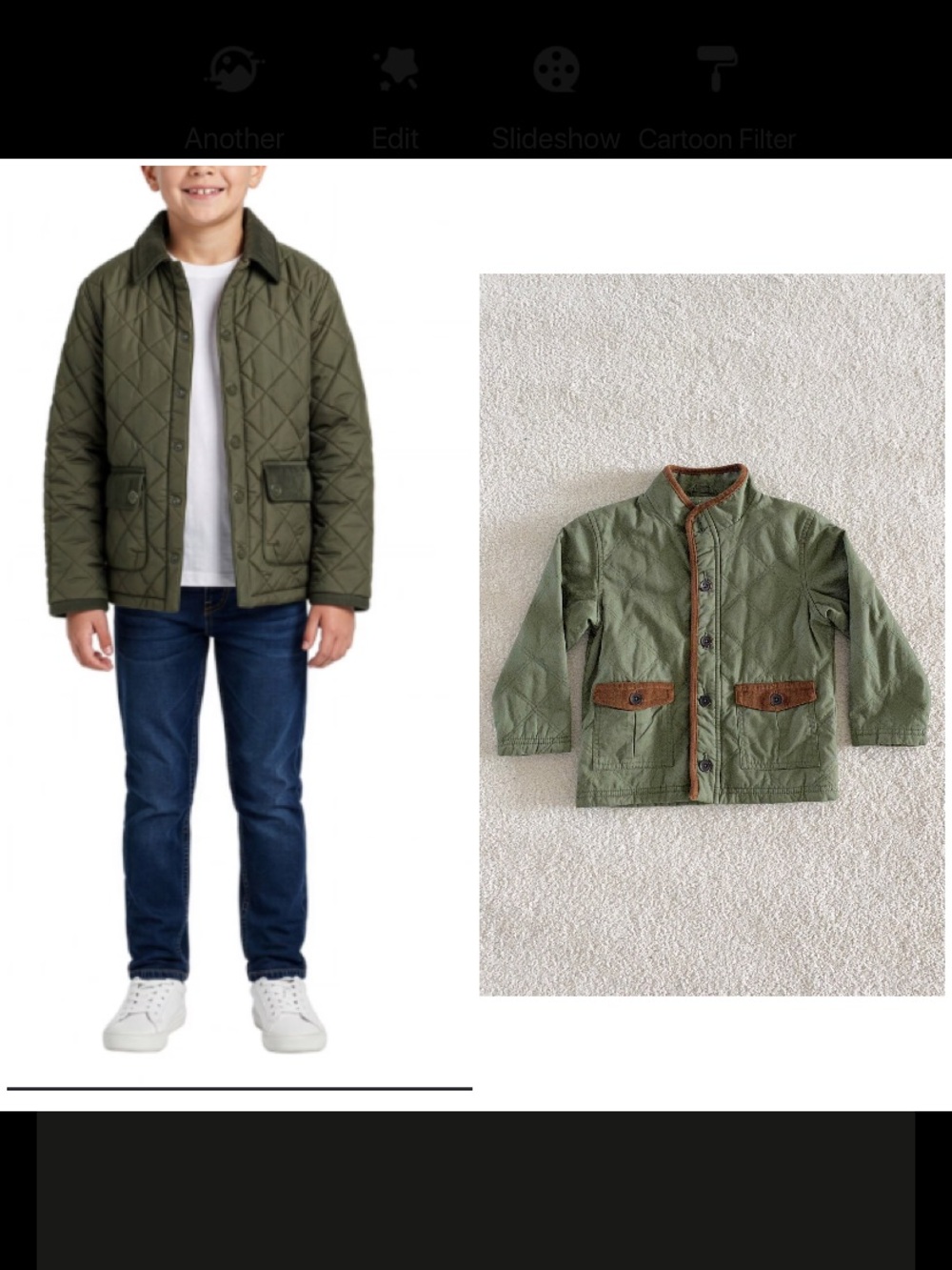Toddler Button Front Olive Quilted Barn Jacket, Sz 4T